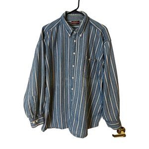 VINTAGE Northcrest Shirt Button Down Blue Striped Long Sleeve Single Stitch Mens